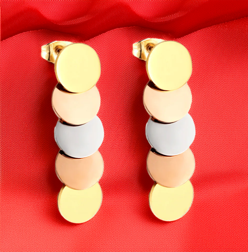 Stainless Steel Mixed Color Glossy Cut Stud Earrings-Hypoallergenic - GoodiesRus