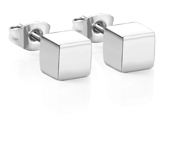 Trendy Square Earrings Smooth Cube Stud Stainless Steel Earring-+18K Gold / 18K Rose gold plated - GoodiesRus