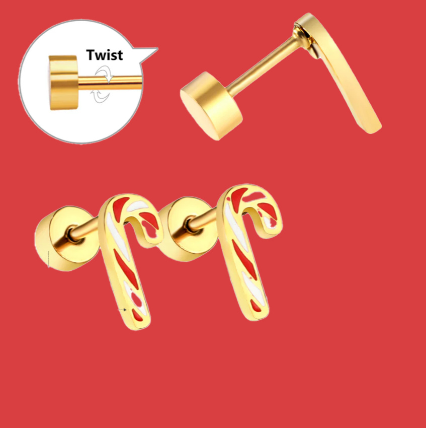 Screw Plug Christmas Cane Mixed Color Stud Earrings - GoodiesRus