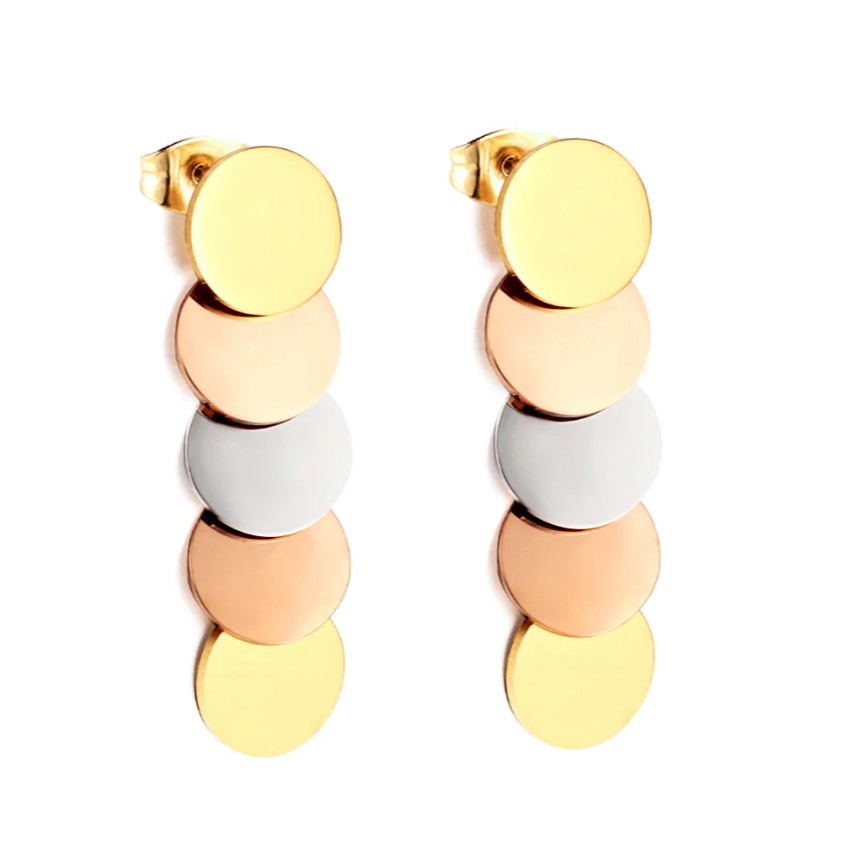 Stainless Steel Mixed Color Glossy Cut Stud Earrings-Hypoallergenic - GoodiesRus