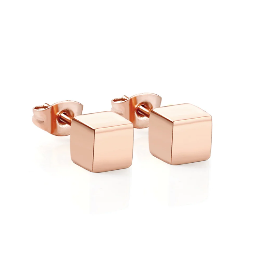 Trendy Square Earrings Smooth Cube Stud Stainless Steel Earring-+18K Gold / 18K Rose gold plated - GoodiesRus