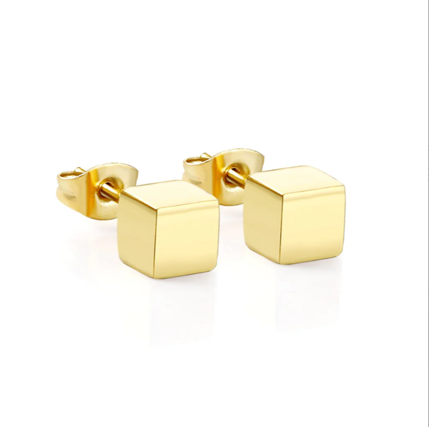 Trendy Square Earrings Smooth Cube Stud Stainless Steel Earring-+18K Gold / 18K Rose gold plated - GoodiesRus