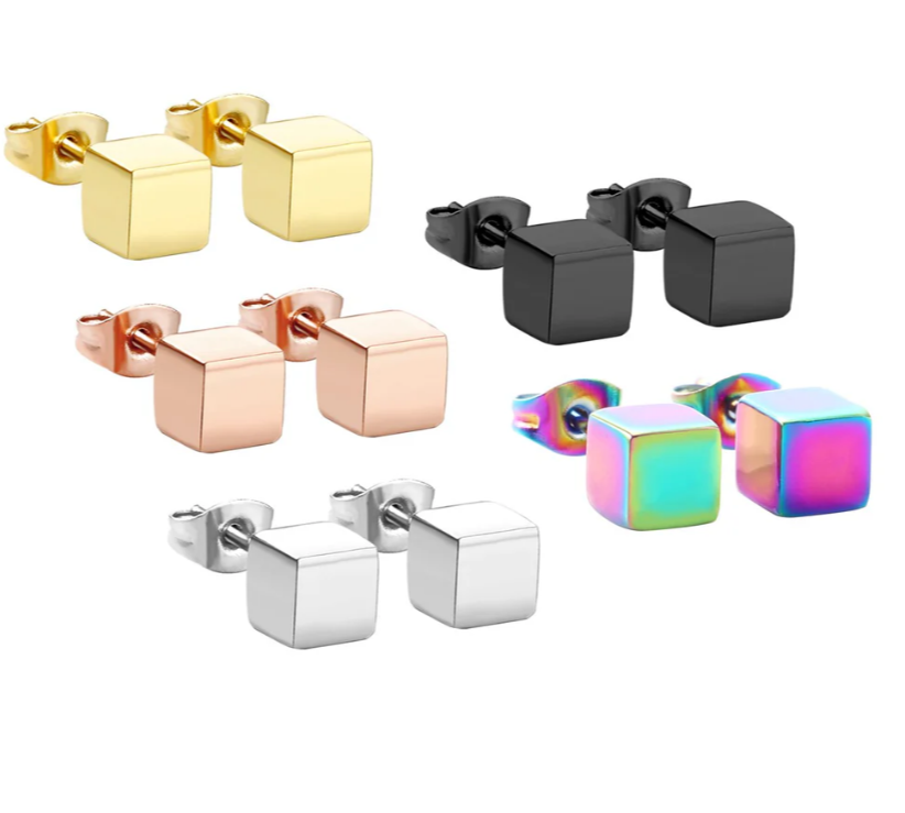 Trendy Square Earrings Smooth Cube Stud Stainless Steel Earring-+18K Gold / 18K Rose gold plated - GoodiesRus