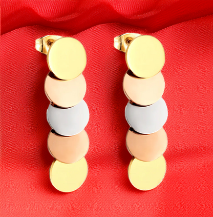 Stainless Steel Mixed Color Glossy Cut Stud Earrings-Hypoallergenic - GoodiesRus