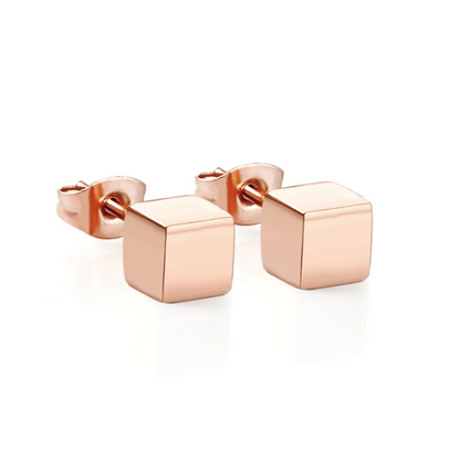 Trendy Square Earrings Smooth Cube Stud  Stainless Steel Earring-+18K Gold / 18K Rose gold plated - GoodiesRus